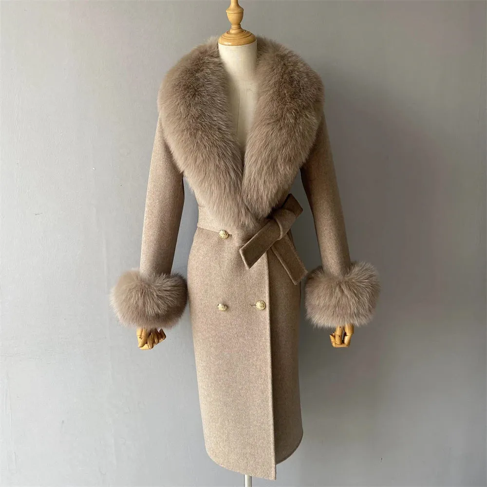 Women's Luxury Wool Coat with Designer Fur