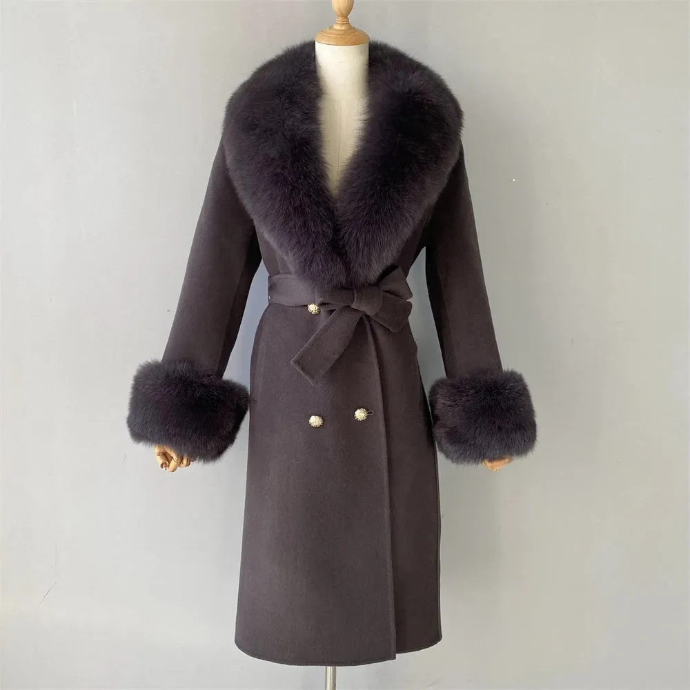 Women's Luxury Wool Coat with Designer Fur