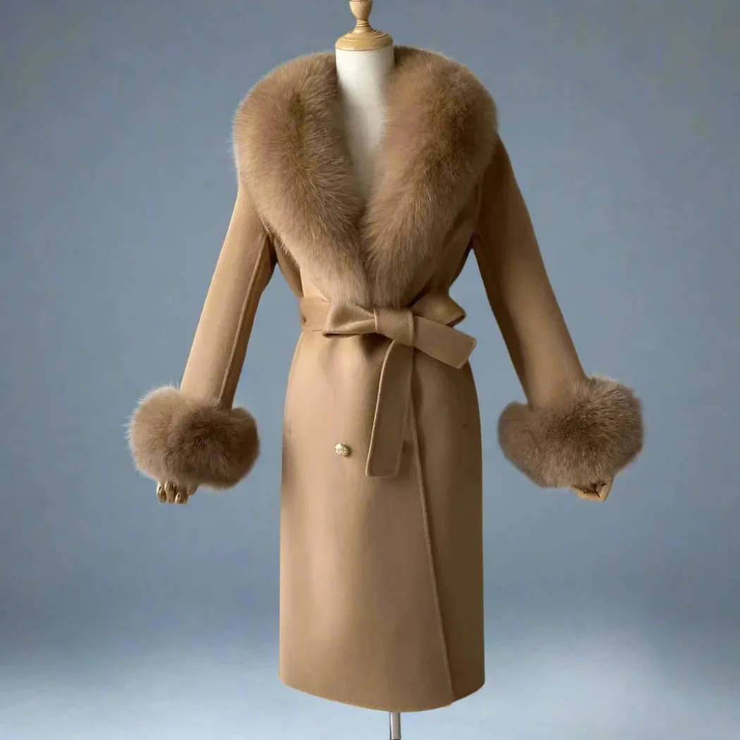 Women's Luxury Wool Coat with Designer Fur