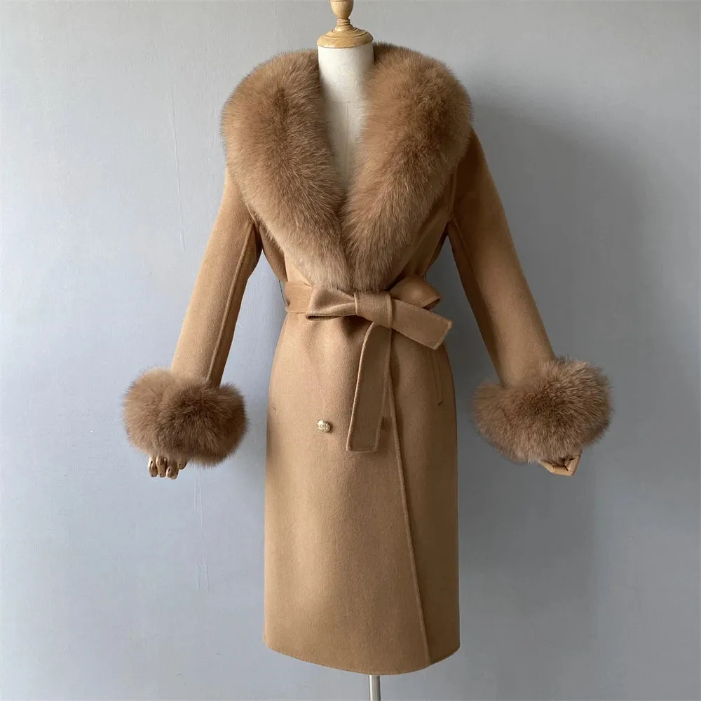 Women's Luxury Wool Coat with Designer Fur