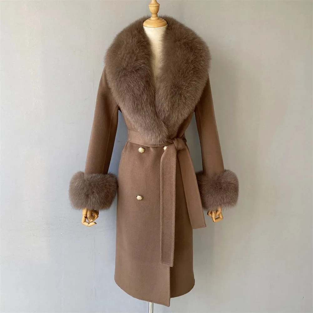 Women's Luxury Wool Coat with Designer Fur