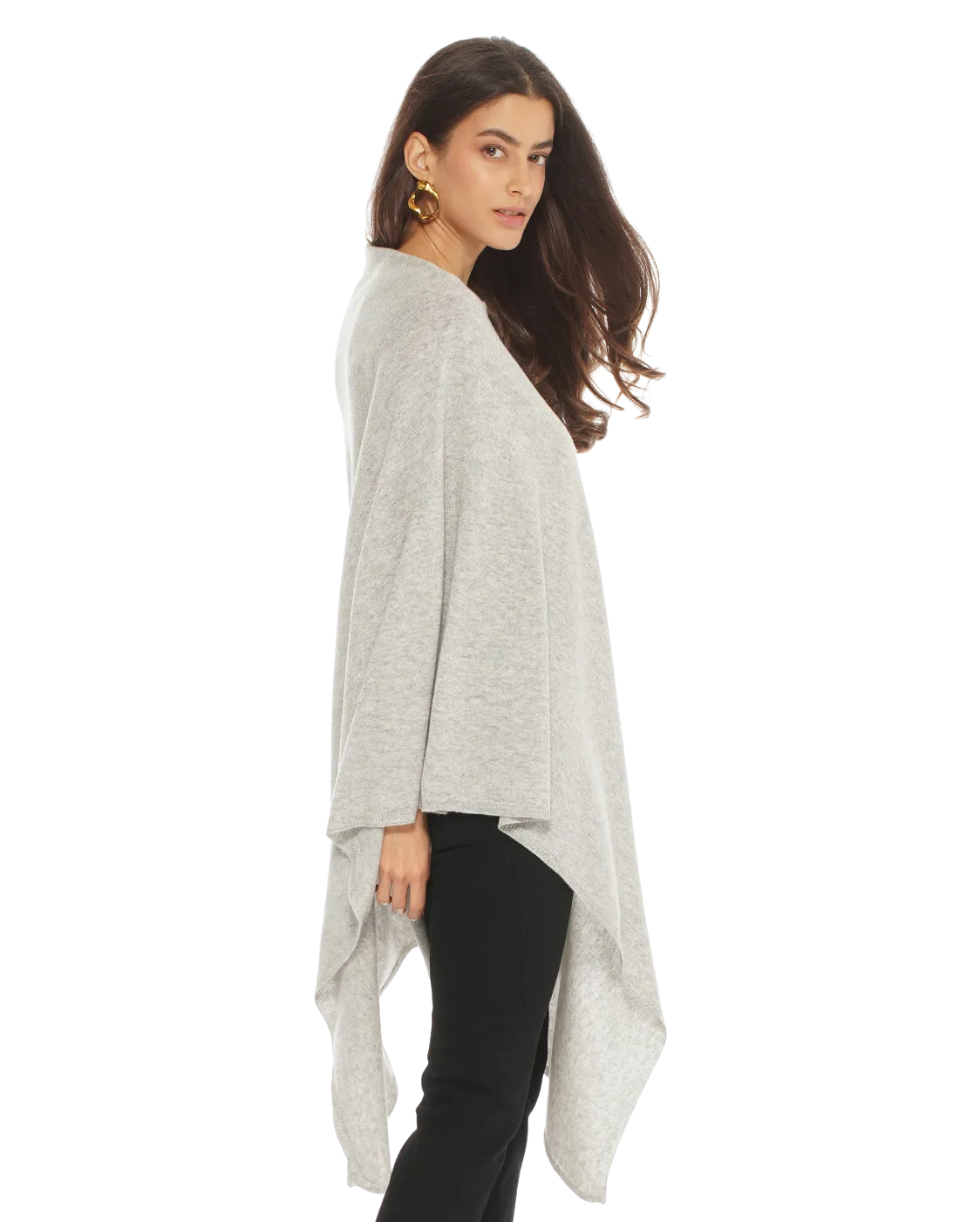 Women's Pure Cashmere Poncho Light Grey