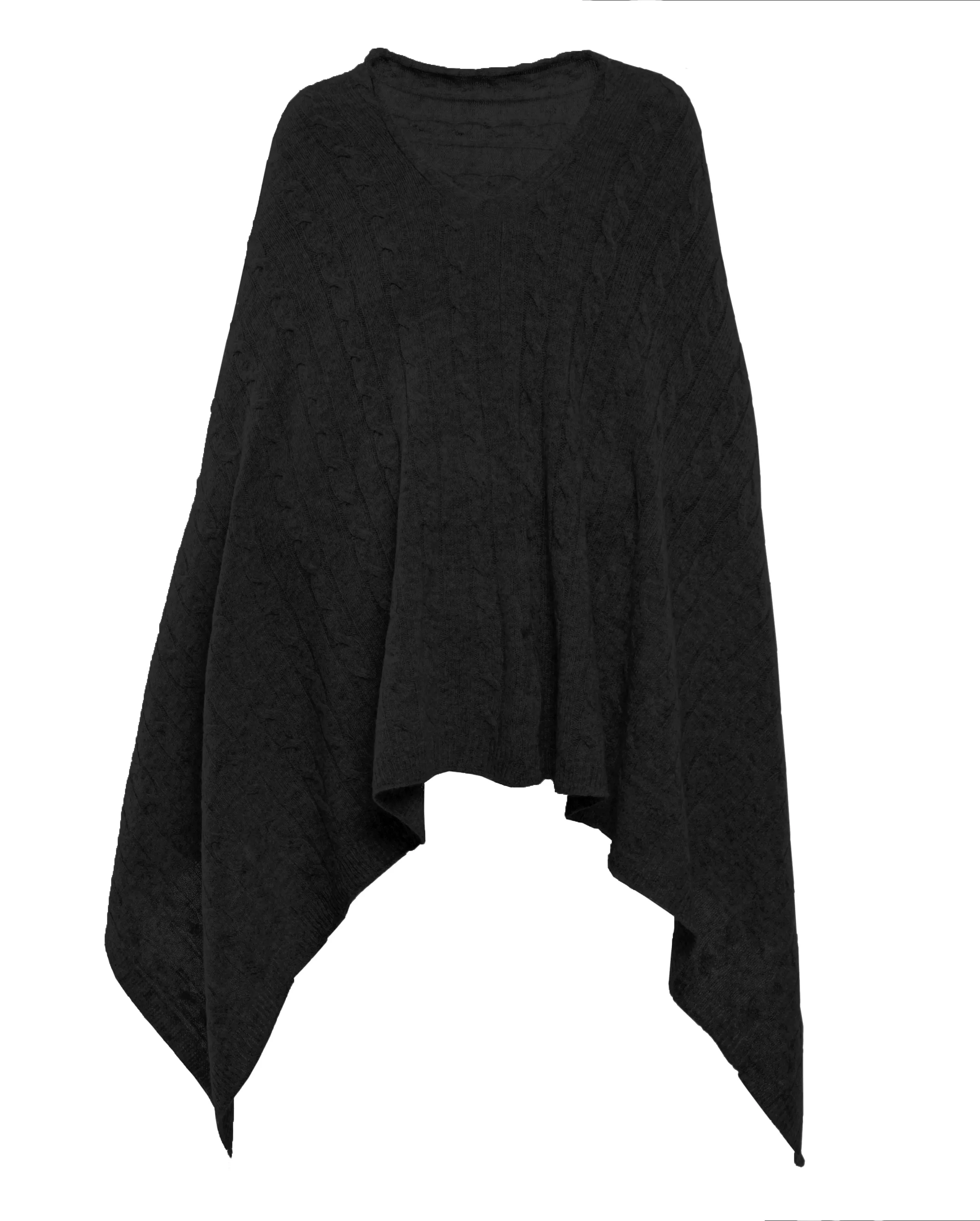 Womens's Pure Cashmere Cable Knit Poncho Black