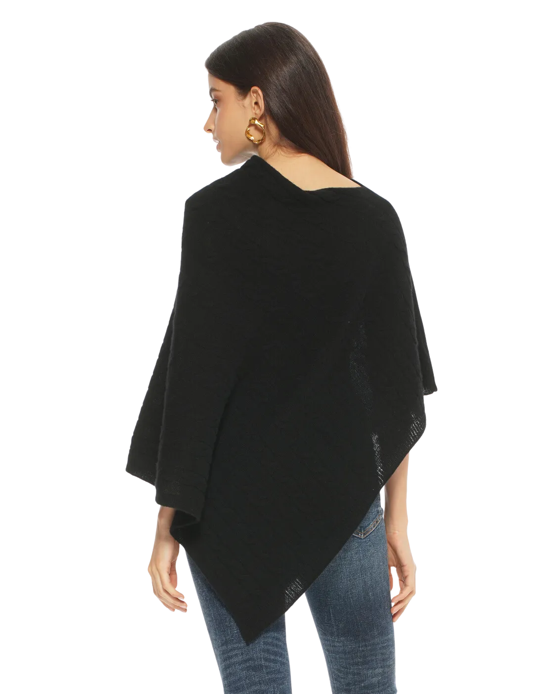 Womens's Pure Cashmere Cable Knit Poncho Black