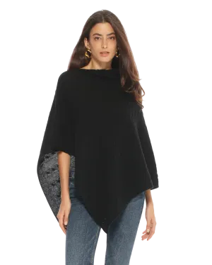 Womens's Pure Cashmere Cable Knit Poncho Black