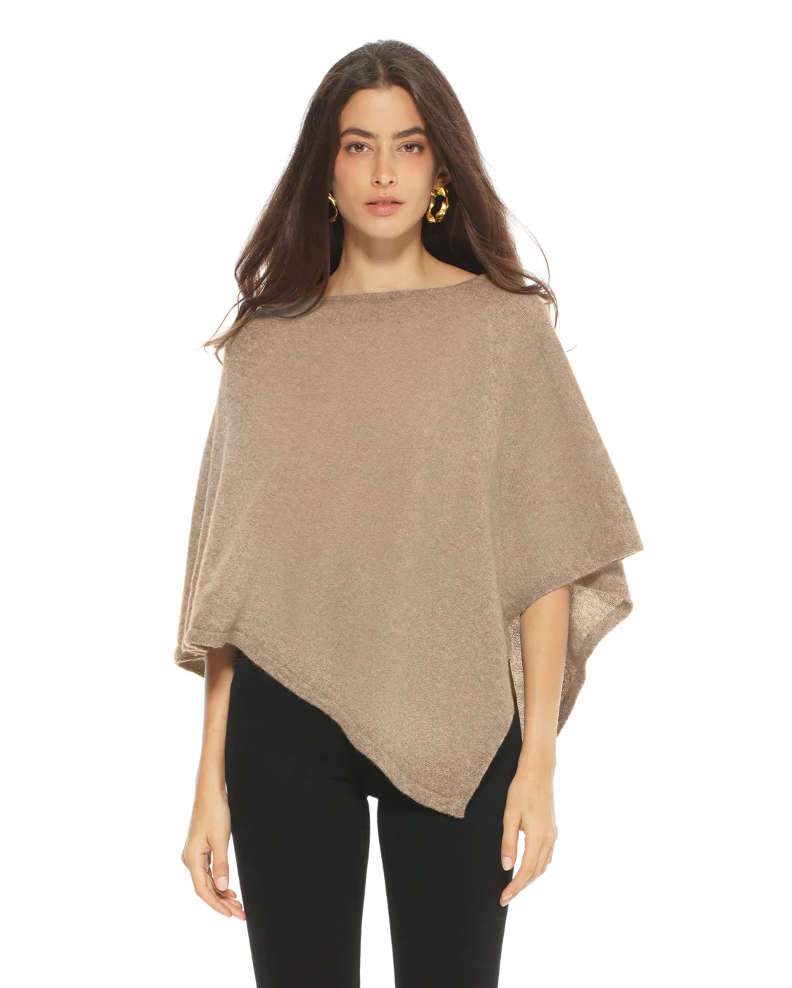 Womens's Pure Cashmere Capelet Poncho Taupe