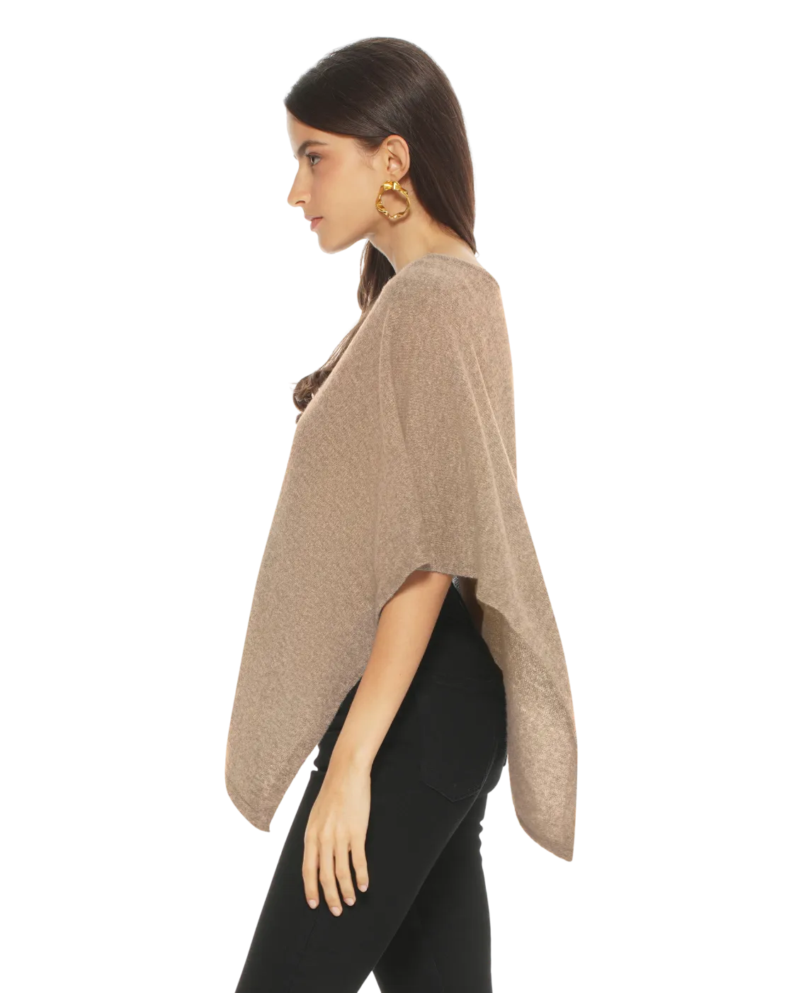 Womens's Pure Cashmere Capelet Poncho Taupe