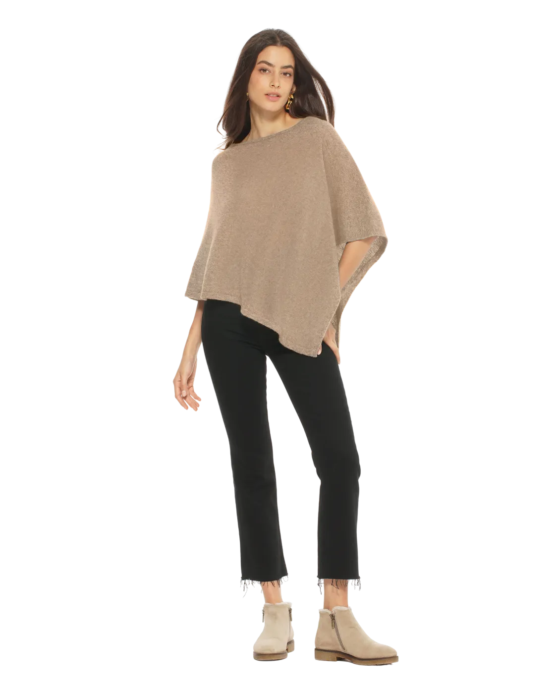 Womens's Pure Cashmere Capelet Poncho Taupe