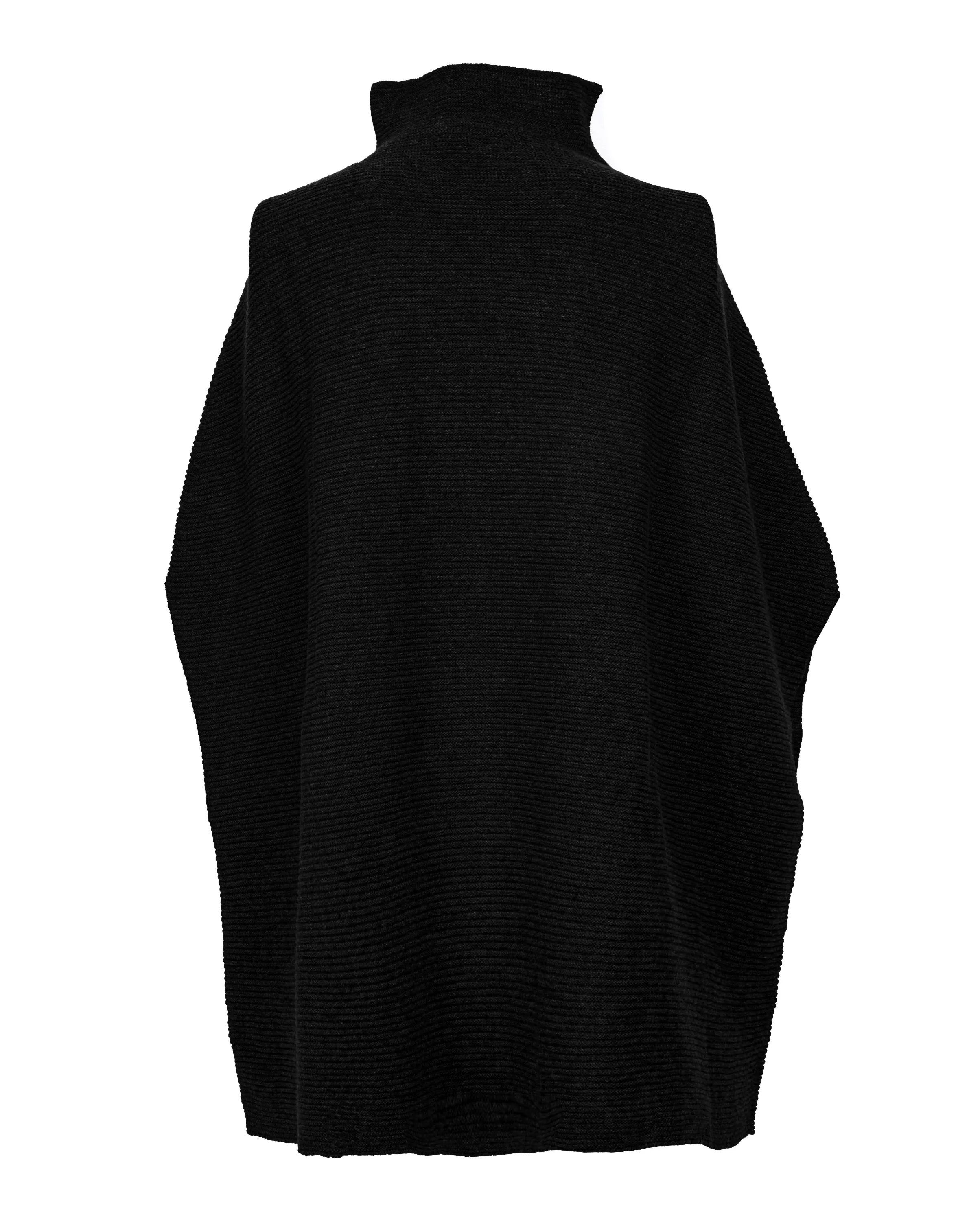 Womens's Pure Cashmere Funnel Neck Poncho Black