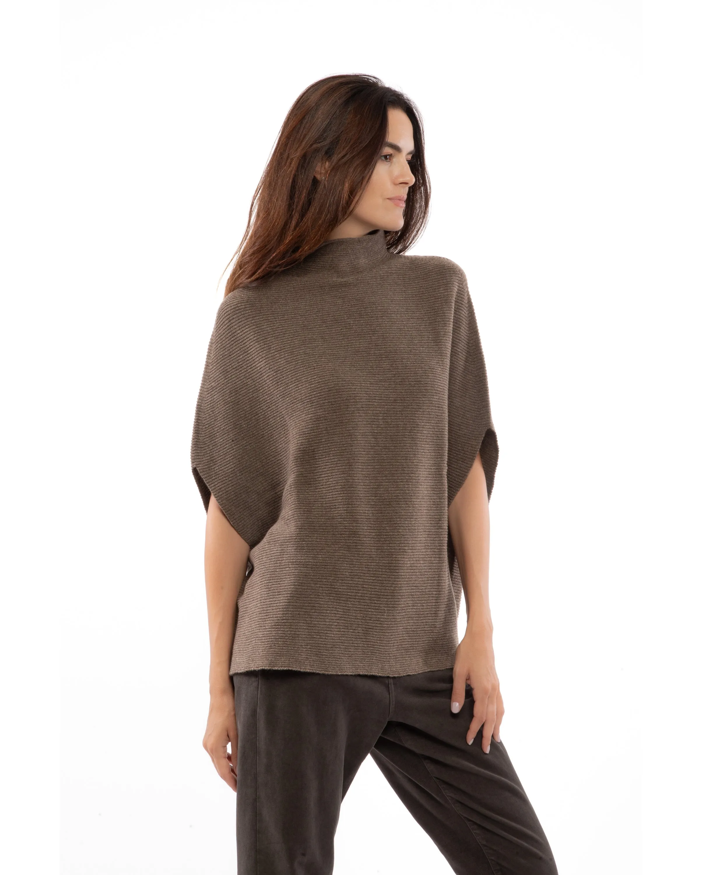 Womens's Pure Cashmere Funnel Neck Poncho Black