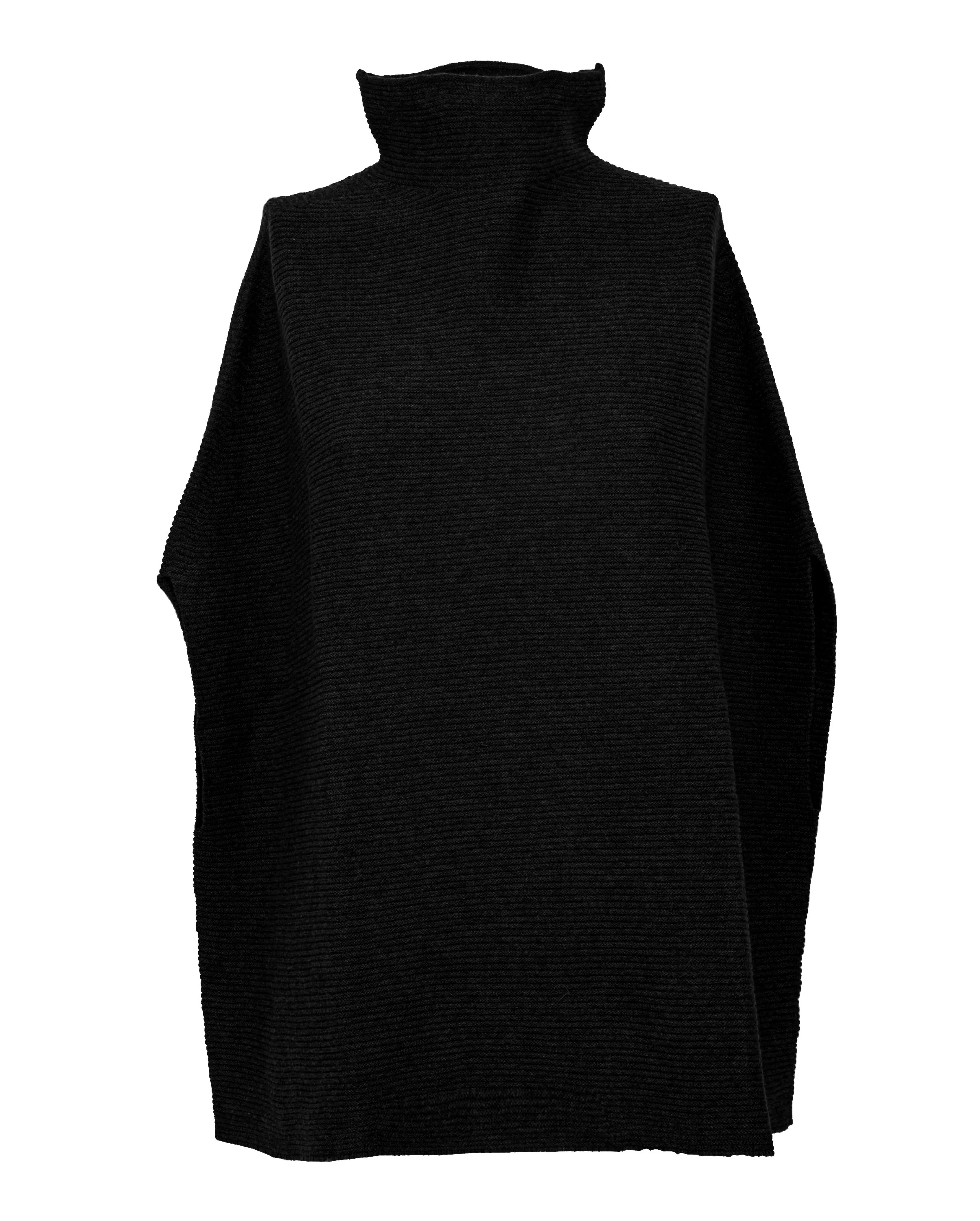 Womens's Pure Cashmere Funnel Neck Poncho Black