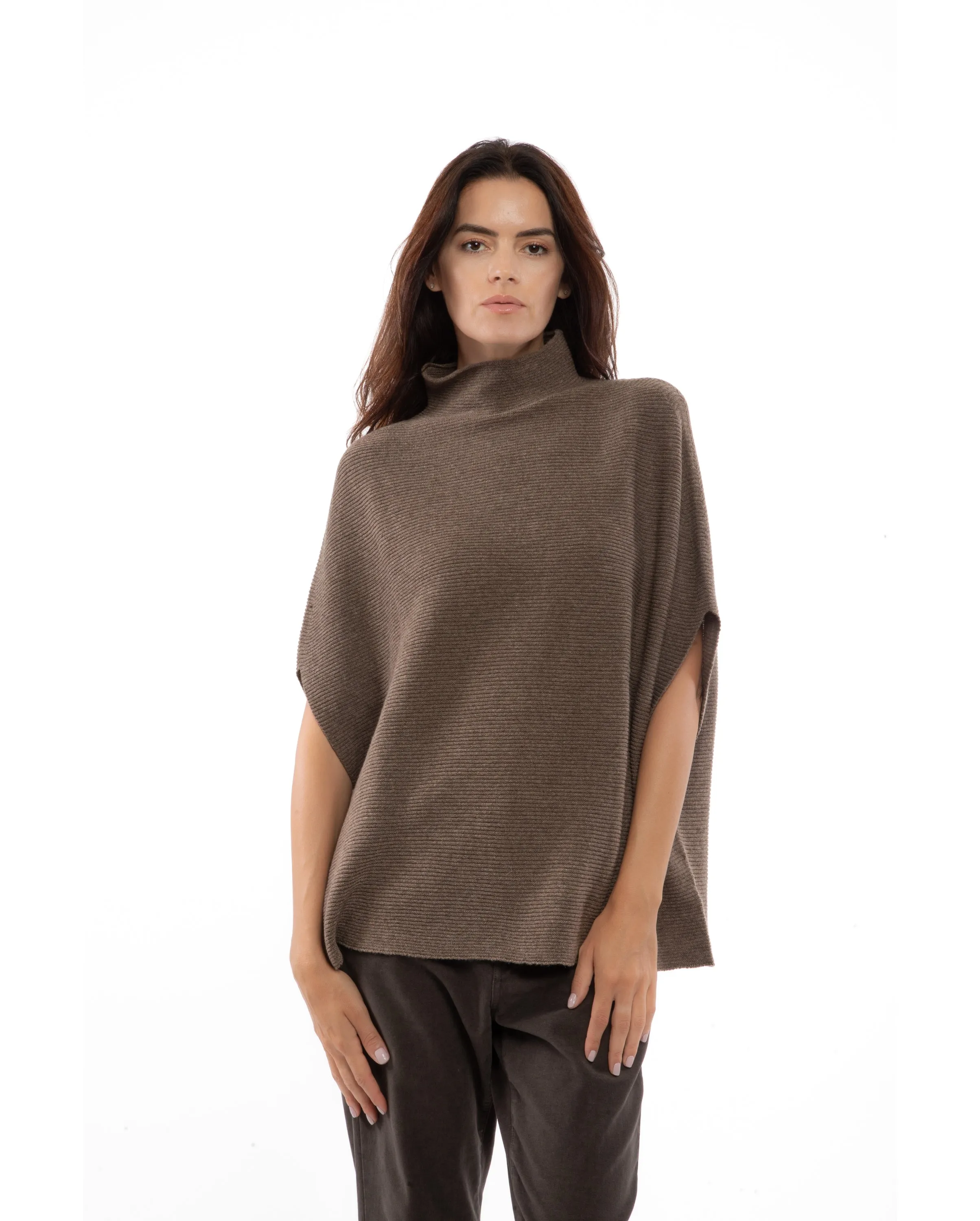 Womens's Pure Cashmere Funnel Neck Poncho Black