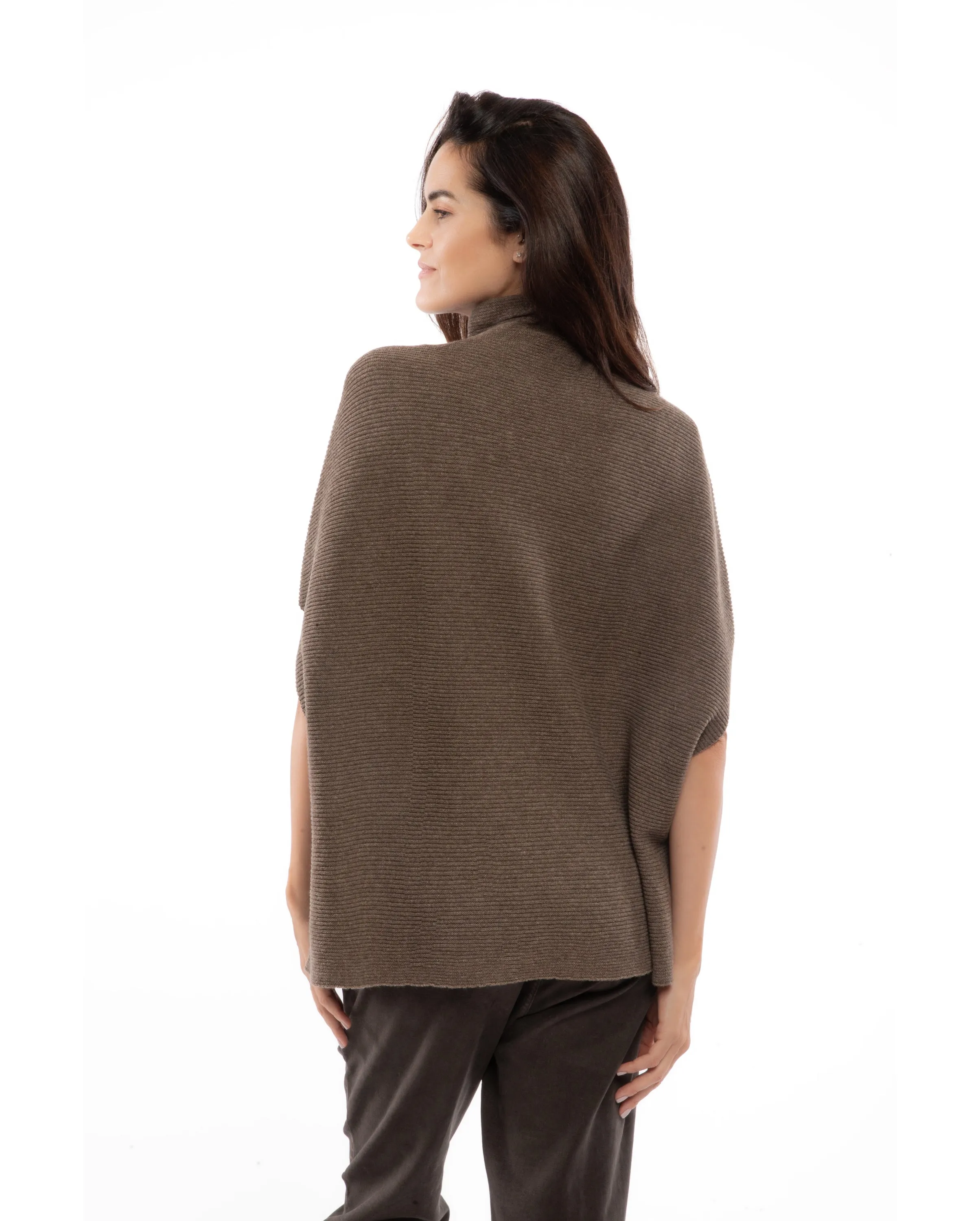 Womens's Pure Cashmere Funnel Neck Poncho Black